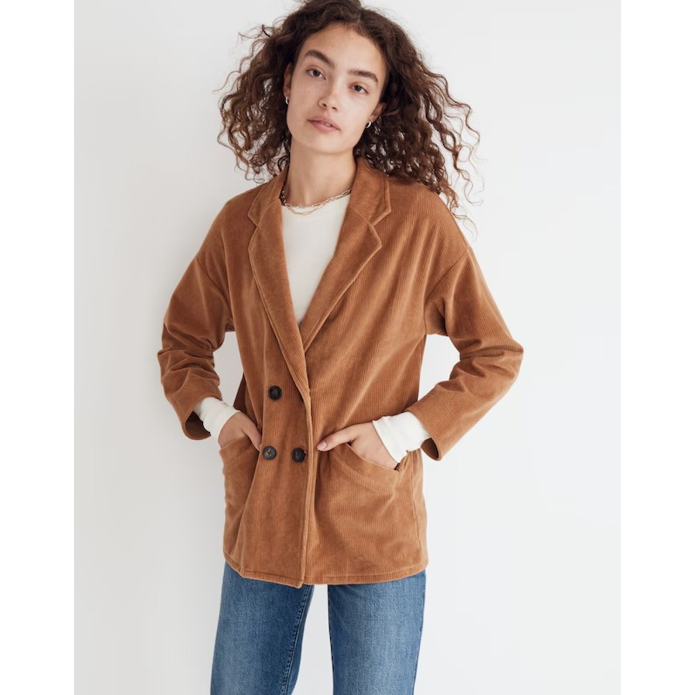 Madewell Redford Knit Corduroy Blazer Jacket Brown Camel Womens Adademia XL